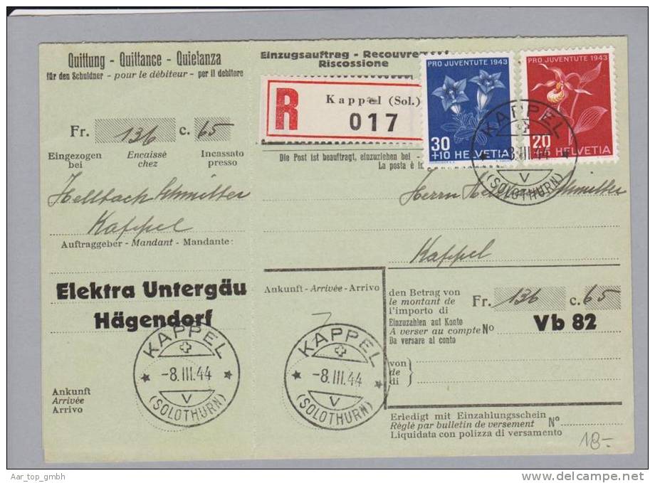 Heimat SO Kappel 1944-03-08 R-Einzugsmandat Mit PJ 30+20Rp. - Cartas & Documentos