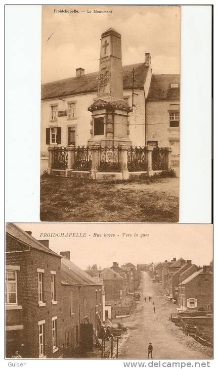 Froidchapelle Rue Basse Vers La Gare Le Monument 2 Cartes - Froidchapelle