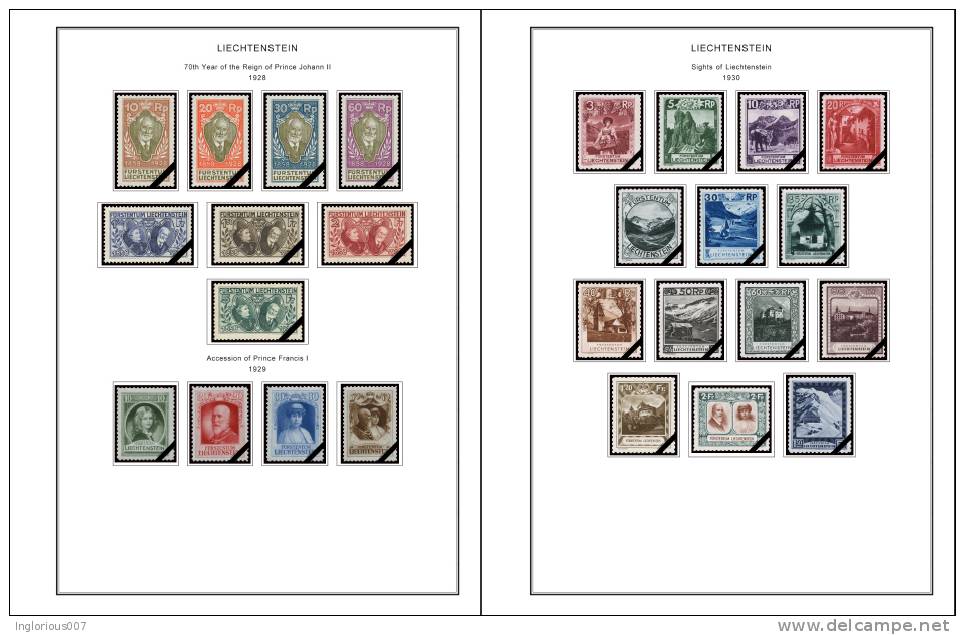 LIECHTENSTEIN STAMP ALBUM PAGES 1912-2011 (172 Color Illustrated Pages) - Inglese