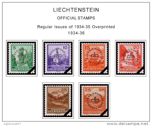 LIECHTENSTEIN STAMP ALBUM PAGES 1912-2011 (172 color illustrated pages)