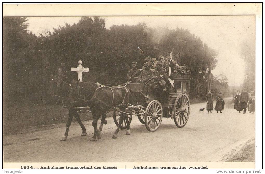 THEME SANTE       CROIX ROUGE  1914   Ambulance Fransportant Des Blesses   Traversant La Foret De LAIGUE - Rotes Kreuz