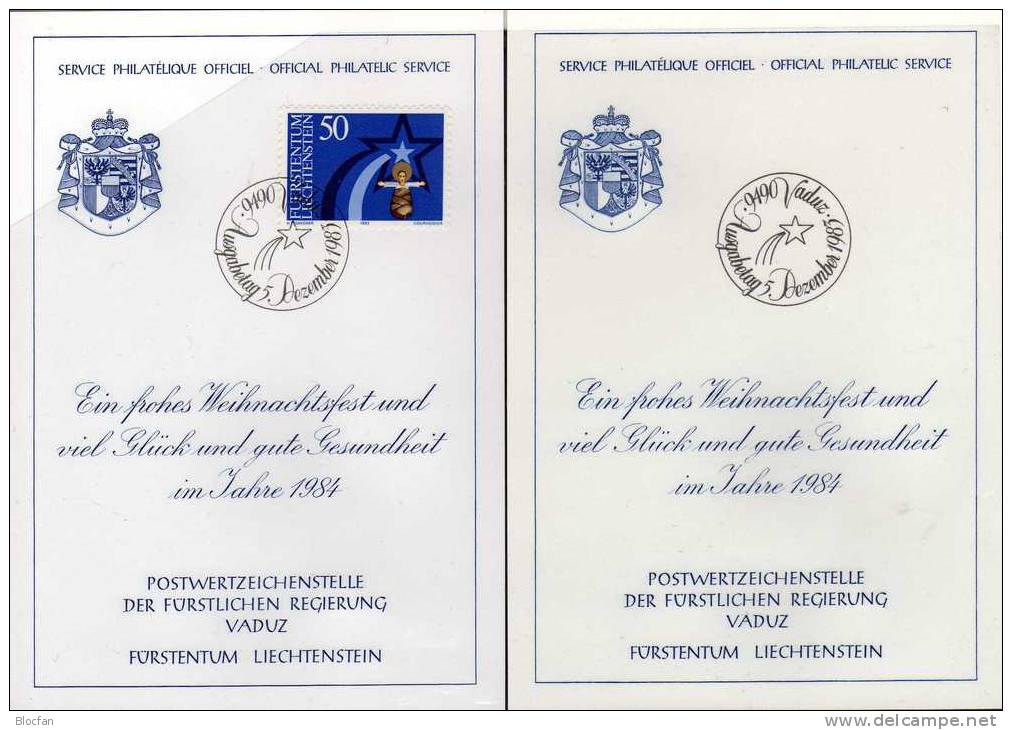 Probedruck Neujahrs-Karte 1984 Fürstentum Liechtenstein 832 Karte+ PD O 25€ Christmas Stern Mit Jesus Kind New Year Card - Errores & Curiosidades