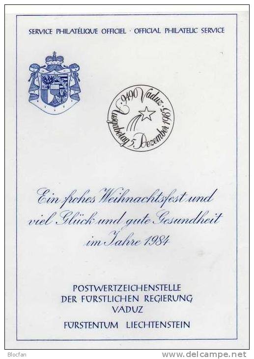 Probedruck Neujahrs-Karte 1984 Fürstentum Liechtenstein 832 Karte+ PD O 25€ Christmas Stern Mit Jesus Kind New Year Card - Variétés