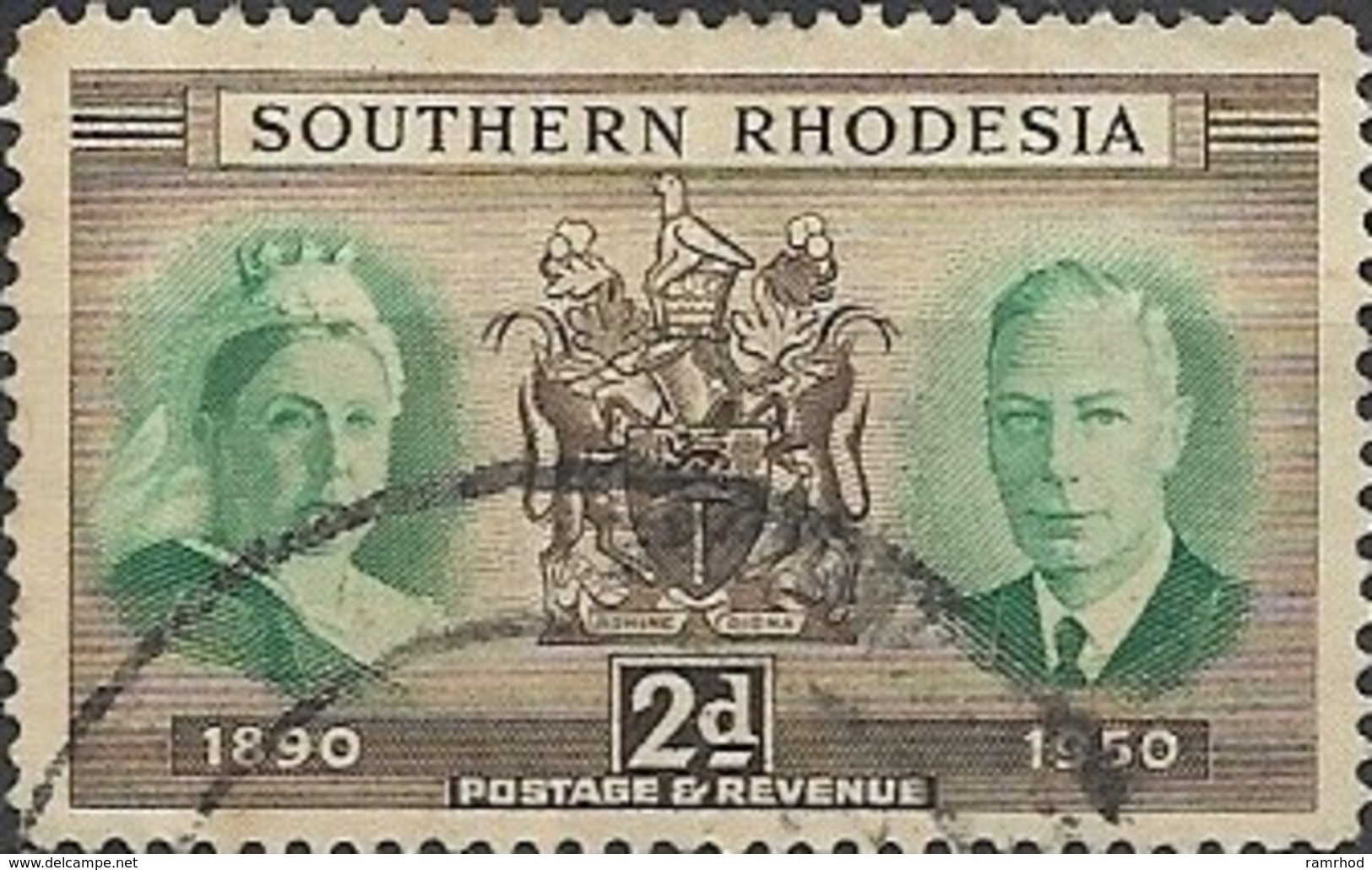 SOUTHERN RHODESIA 1950 Diamond Jubilee Of S. Rhodesia - 2d Queen Victoria, Arms And King George VI FU - Zuid-Rhodesië (...-1964)