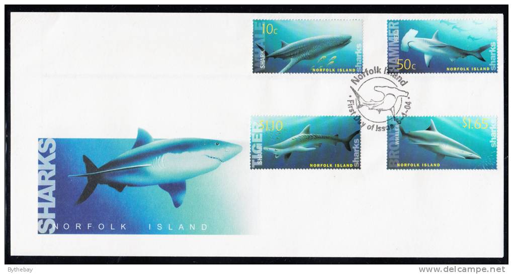 Norfolk Island Scott #809-812 FDC Set Of 4 Sharks - Whale, Tiger, Hammerhead, Bronze Whaler - Ile Norfolk