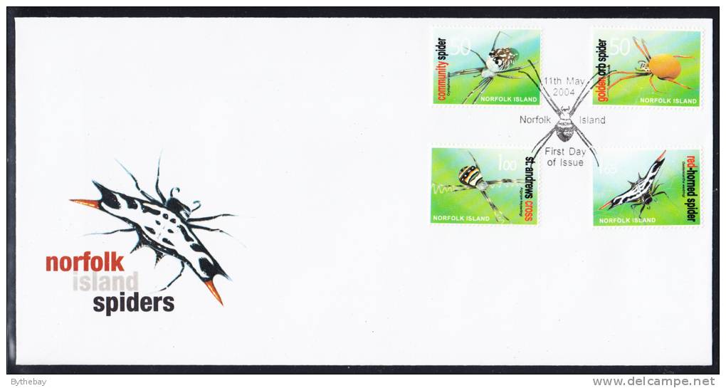 Norfolk Island Scott #813-816 FDC Set Of 4 Spiders - Golden Orb, Community, St. Andrew's Cross, Red-horned - Ile Norfolk