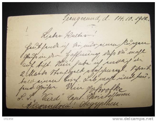 ALEXANDRIE EGYPTE ÄGYPTHEN S.S. VARD CAPITAINE CHRISTOFFERSEN HAUGESUND NORVEGE Pour  GYMNASIUM GOLDBERG SCHLESIEN 1912 - Lettres & Documents