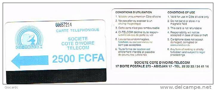 COSTA D'AVORIO  (IVORY COAST)  - CI TELCOM (AUTELCA) - 1994 BLUE LOGO 2500   - USED  -  RIF. 519 - Costa De Marfil