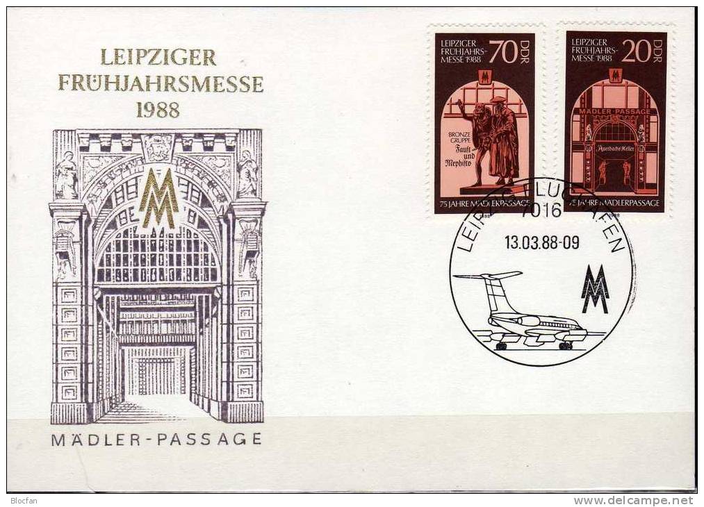 Souvenir Frühjahrs-Messe Leipzig 1988 DDR 3153/4 Gedenkblatt SST 5€ Auerbachs Keller Mephisto Fair Cover From Germany - Marchés