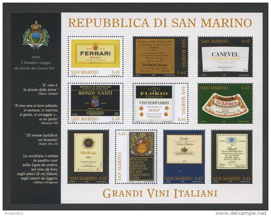 SAN MARINO FOGLIETTO 2005 GRANDI VINI ITALIANI MNH** 02 - Neufs