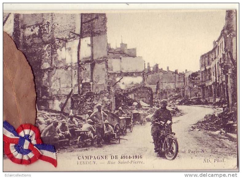 Meuse ...55....Verdun....Rue Saint Pierre ..Cocarde Tricolore  Et Feuille De Laurier Collées - Verdun