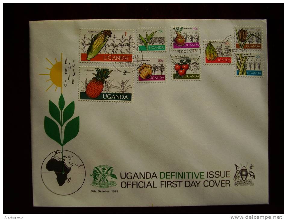 UGANDA 1975 Definitive Short Set To 2/-  FDC (9stamps) - Uganda (1962-...)