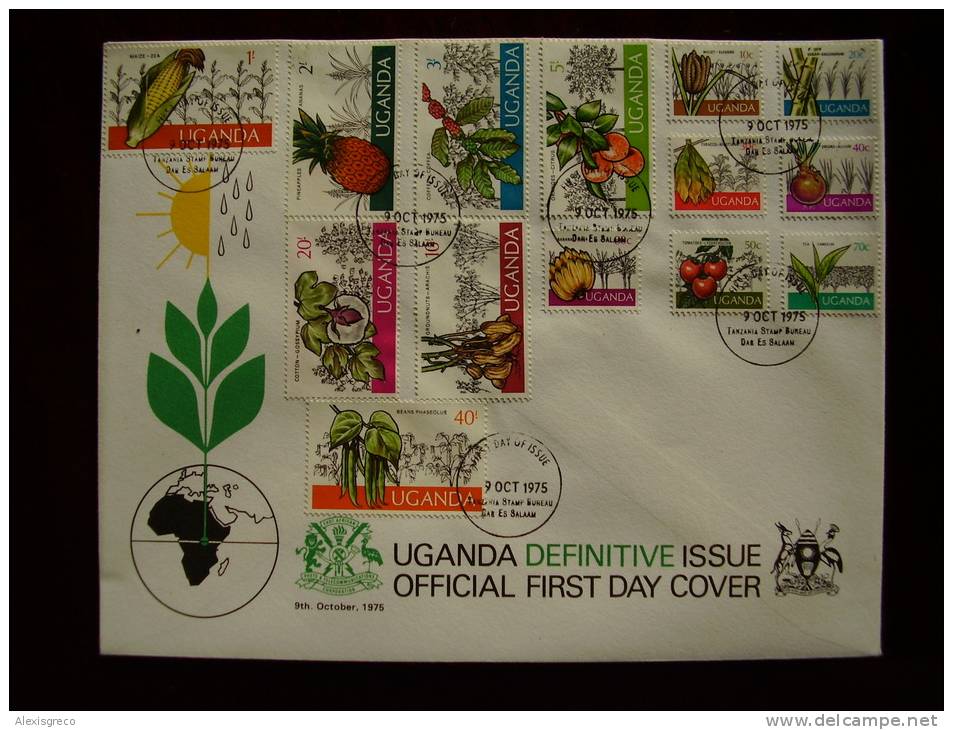 UGANDA 1975 Definitive FULL Set To 40/-  FDC (14 Stamps) - Uganda (1962-...)