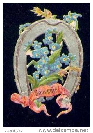 Découpi Gaufré Chromo Fleur Fer à Cheval Porte Bonheur Souvenir 3 X 5 - Fiori