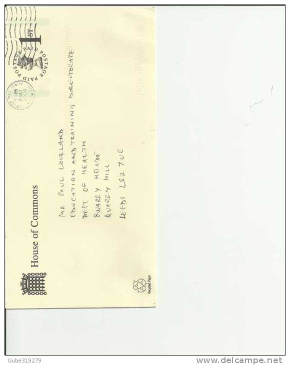 GREAT BRITAIN - 2HOUSE OF COMMONS ENVELOPE WITH POSTAGE PAID 1ST CLASS - ADRESSED TO DEPT OF HEALTH POSTMARKED OCT8,2004 - Service