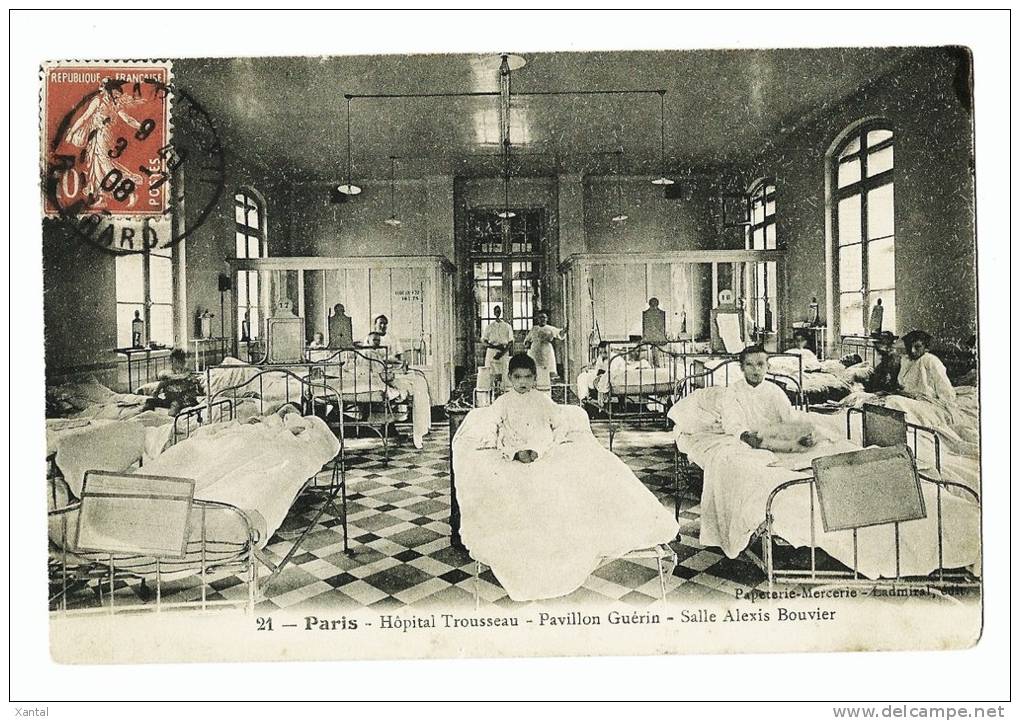 Paris - Hôpital Trousseau - Pavillon Guérin - Salle Alexis Bouvier - Dos écrit Et Timbré En 1908 - Santé, Hôpitaux
