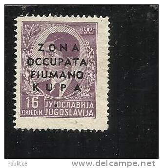 ZONA FIUMANO KUPA 1941 SOPRASTAMPATO OVERPRINTED  16 D MH - Fiume & Kupa