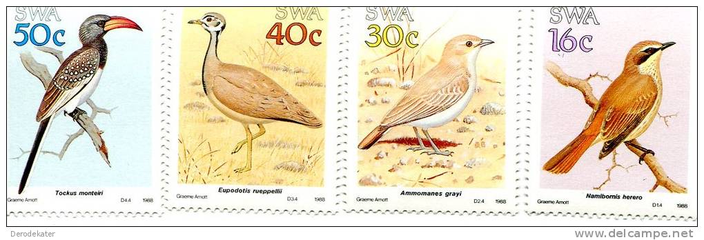 SWA 1988.4v.MNH**.Birds.Oiseaux.Aves.Herero.Hornbill.Gray's Lark.Eupodotis.Otidiformes.Tockus Monteiri.Vogels.Fauna. - Collezioni & Lotti