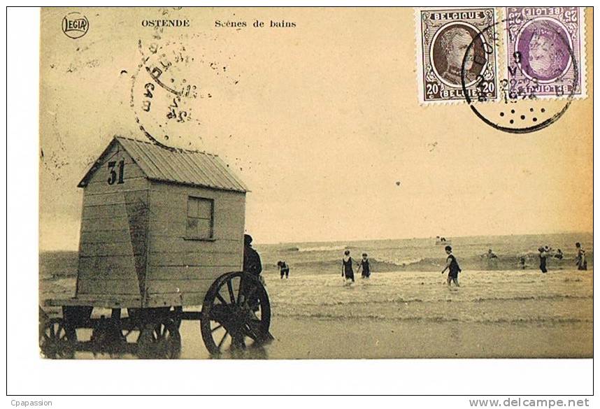 OSTENDE - SCÈNES DE BAINS - Cabine Roulante  N° 31 - Cpa  Voyagée 1924- PAYPAL SANS FRAIS - Oostende