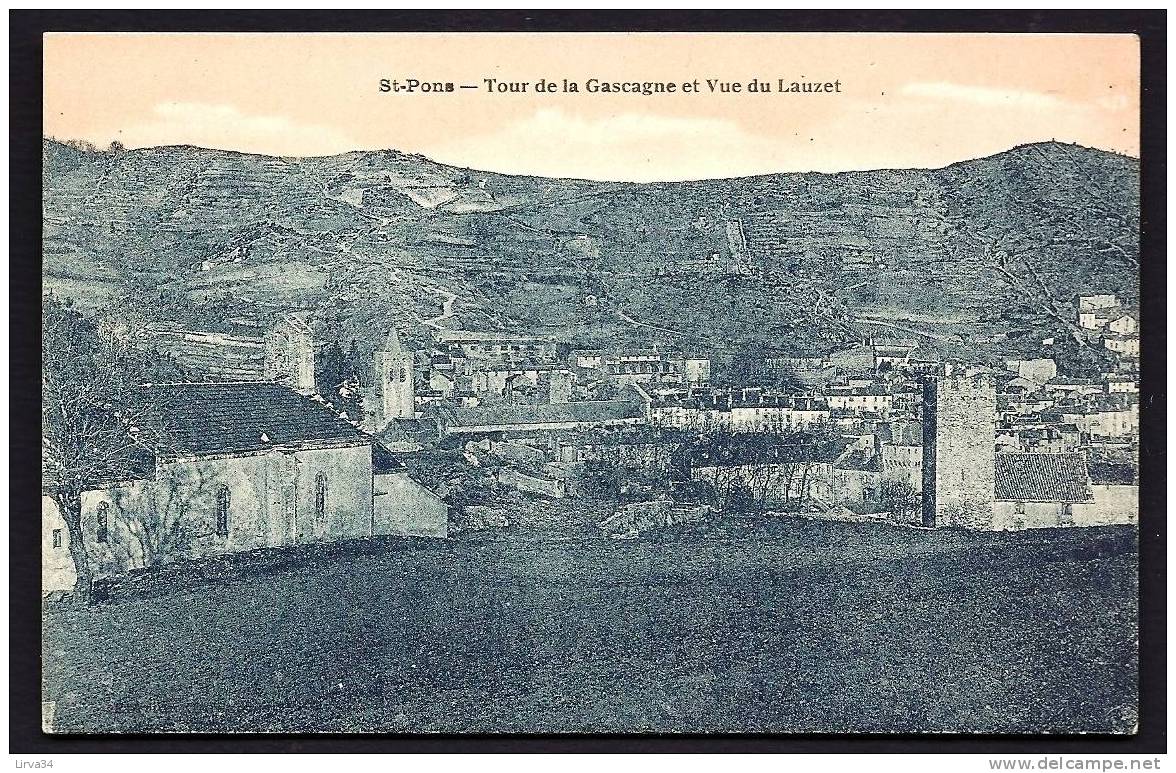 CPA  ANCIENNE- FRANCE- SAINT-PONS (34)- TOUR DE LA GASCAGNE ET VUE DU LAUZET- CULTURES A L'ARRIERE- - Saint-Pons-de-Thomières