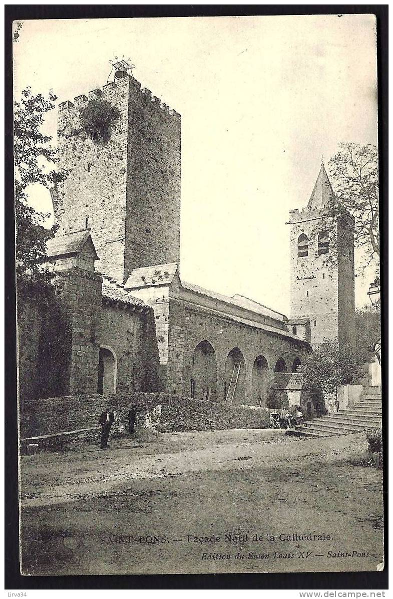 CPA  ANCIENNE- FRANCE- SAINT-PONS (34)- FACADE NORD DE LA CATHEDRALE-  ANIMATION DEVANT - Saint-Pons-de-Thomières