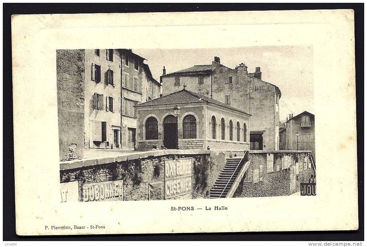 CPA  ANCIENNE- FRANCE- SAINT-PONS (34)- LA HALLE EN GROS PLAN- PUB MURALE DUBONNET- - Saint-Pons-de-Thomières