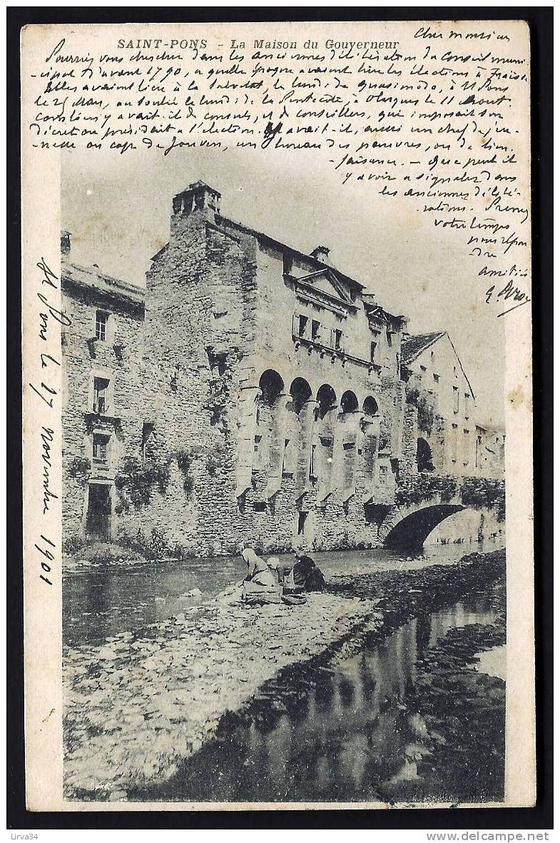 CPA  PRECURSEUR- FRANCE- SAINT-PONS (34)- LA MAISON DU GOUVERNEUR EN 1900- TRES GROS PLAN- LAVEUSES DE LINGE DEVANT- - Saint-Pons-de-Thomières