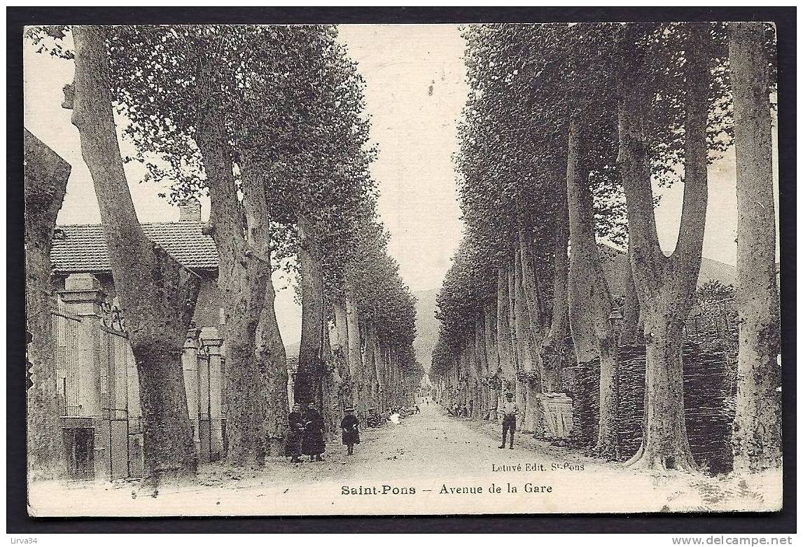 CPA  ANCIENNE- FRANCE- SAINT-PONS (34)- L'AVENUE DE LA GARE EN ÉTÉ- ANIMATION- PILE DE PIQUETS DE VIGNE A DROITE - Saint-Pons-de-Thomières