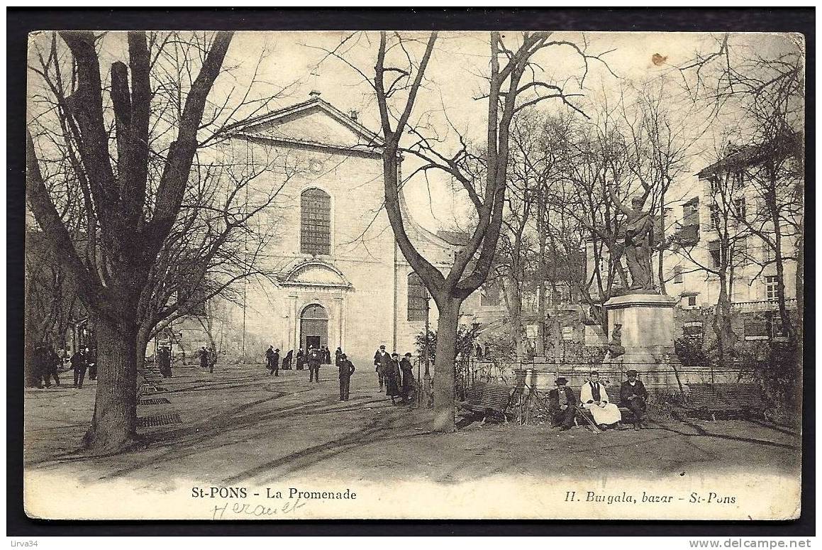 CPA  ANCIENNE- FRANCE- SAINT-PONS (34)- LA PROMENADE  AVEC TRES BELLE ANIMATION- LA STATUE DE LA REPUBLIQUE- - Saint-Pons-de-Thomières