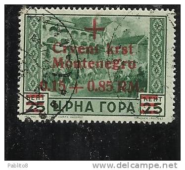 MONTENEGRO TEDESCA CETTIGNE 1944 SOPRASTAMPA ROSSA 0.15 + 0.85RM SU 25 C TIMBRATO - Deutsche Bes.: Montenegro