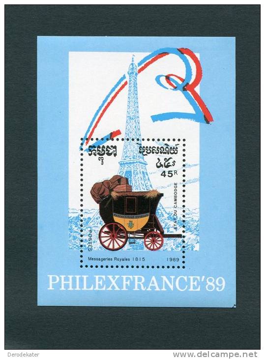 Cambodge 1989.Messageries Royales 1815.Philexfrance'89.m/s MNH**.La Tour Eiffel.Diligence.Stagecoach.Stagecoaches.Koets. - Kutschen