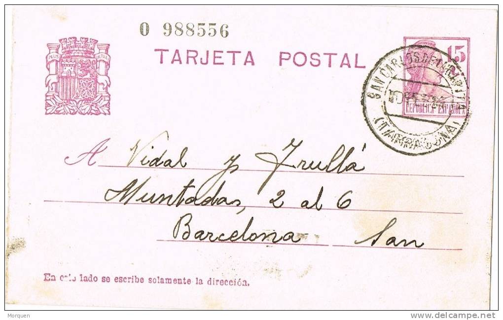 Entero Postal SAN CARLOS De La RAPITA (Tarragona) 1934. Republica - 1931-....