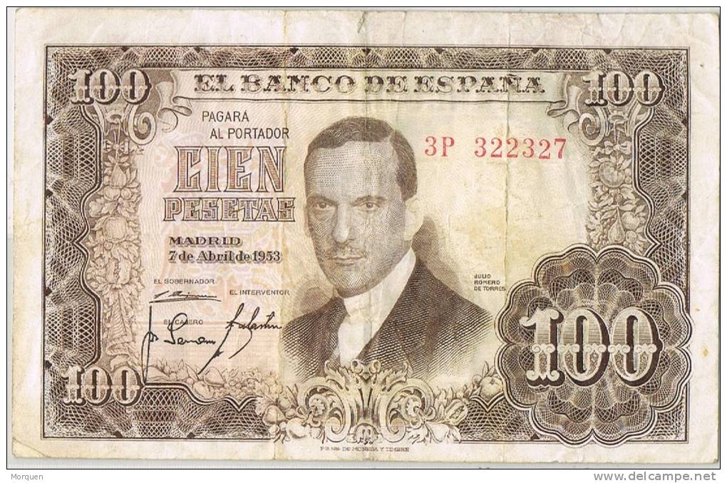 Billete España 100 Pesetas 1953. Romero De Torres - 100 Peseten