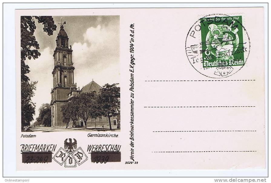 Deutsche Reich: Postkarte 1941 M 762, Briefmarken Werbeschau Postsdam, Garnisonkirche , Tag Der Briefmarken Stempel - Altri & Non Classificati