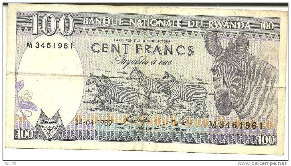 100 BANKI NASIYONALI YU RWANDA  Du 24.04.1989 - Ruanda-Urundi