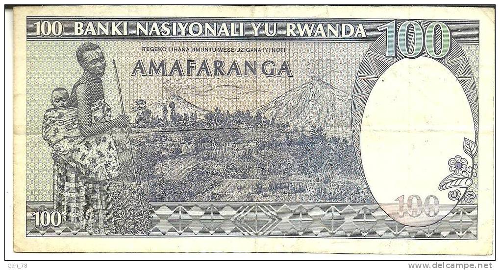100 BANKI NASIYONALI YU RWANDA  Du 24.04.1989 - Ruanda-Burundi