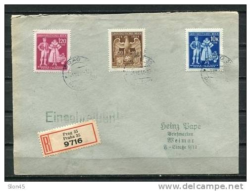 Czechoslovakia Occ./Bohemia & Moravia 1944  Cover Registered Mi 133-5 Complete Set  CV 34 Euro - Briefe U. Dokumente