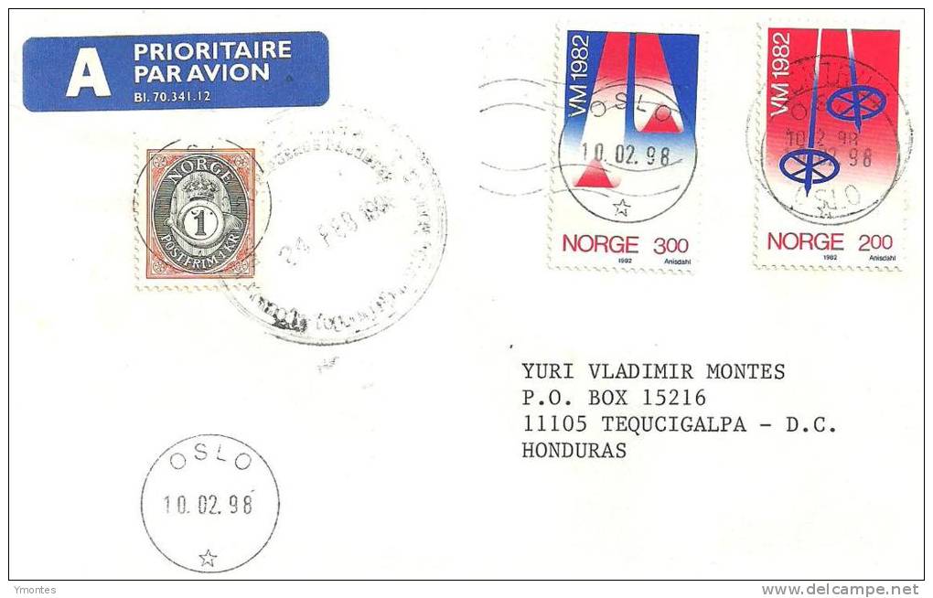 Cover Norway To Honduras 1998 - Covers & Documents