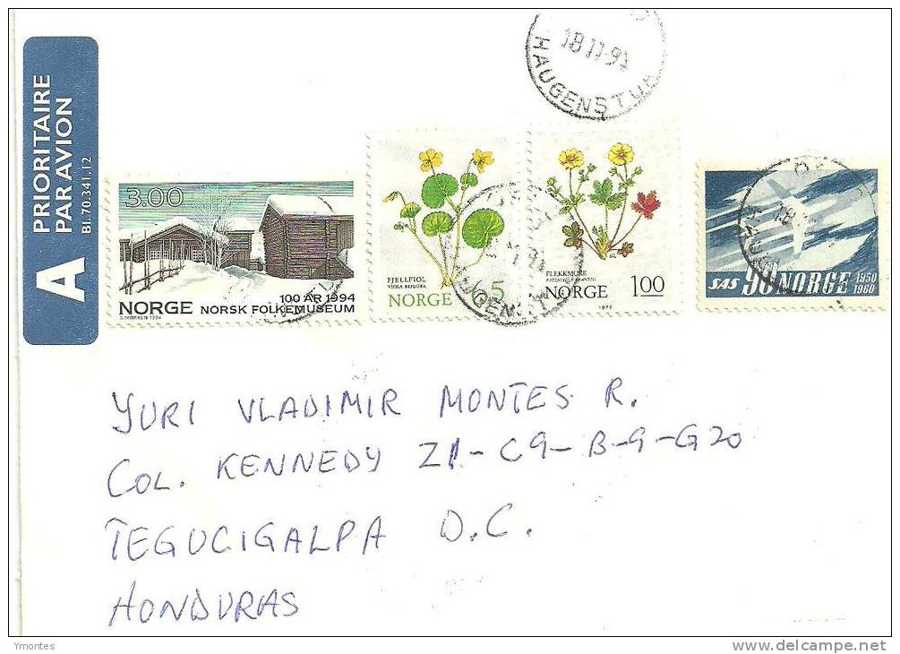 Cover Norway To Honduras 1994 - Covers & Documents