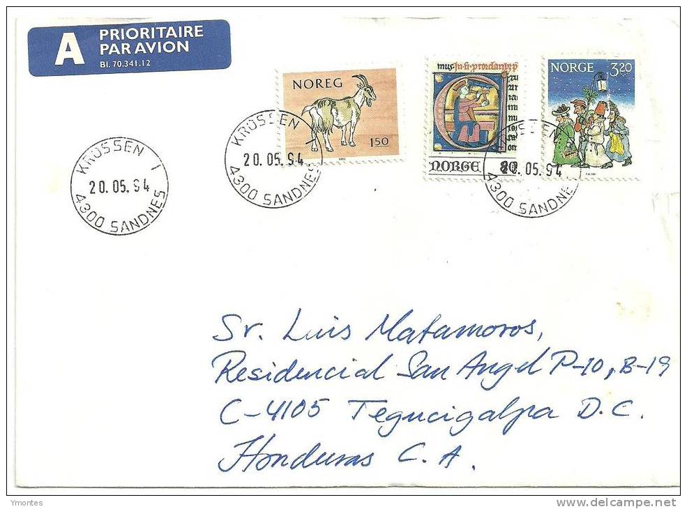 Cover Norway To Honduras 1994 - Brieven En Documenten