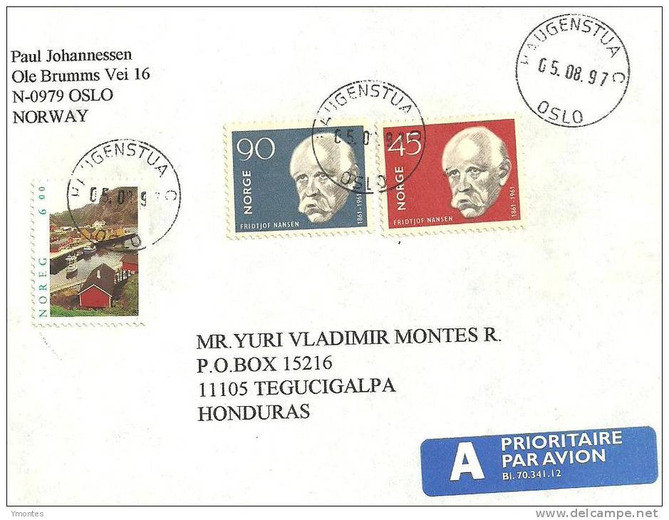 Cover Norway To Honduras 1997 - Covers & Documents