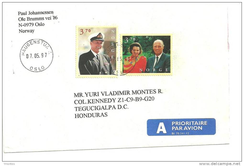 Cover Norway To Honduras 1997 - Covers & Documents