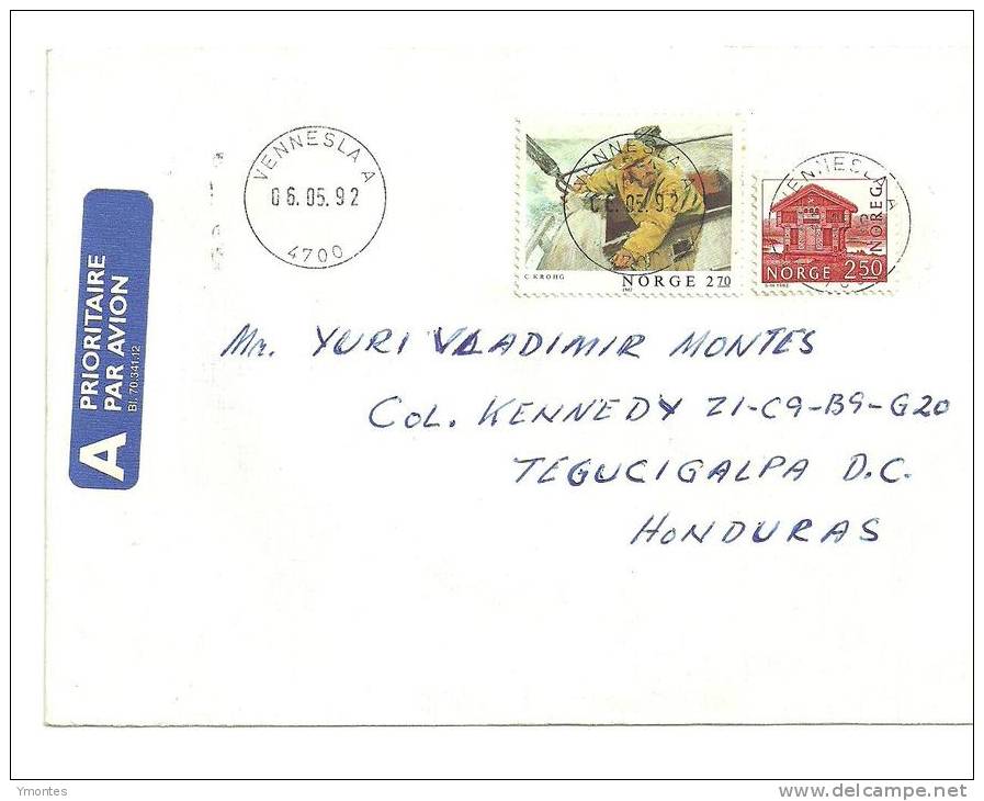 Cover Norway To Honduras 1992 - Lettres & Documents