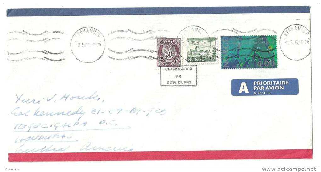 Cover Norway To Honduras 1995 - Lettres & Documents