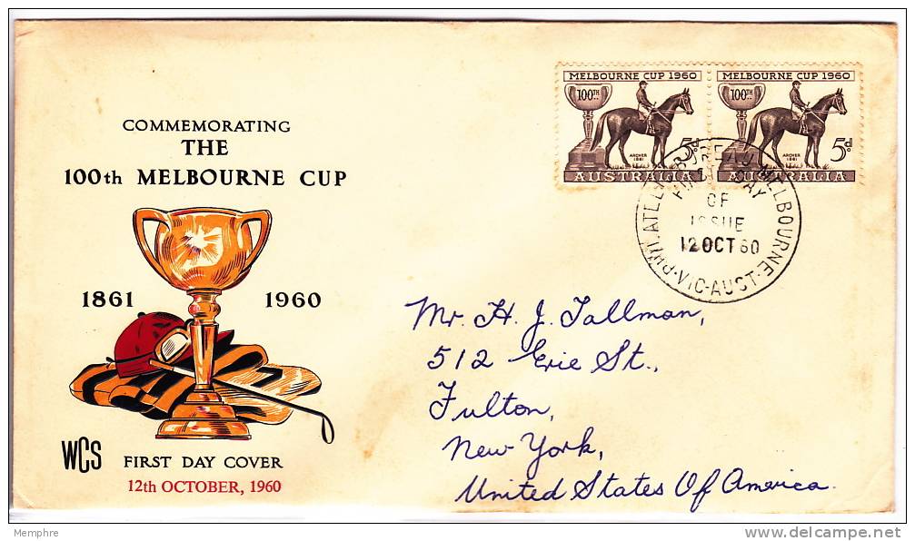 1960  Melbourne Cup Pair On Wesley Addressed Cover - FDC
