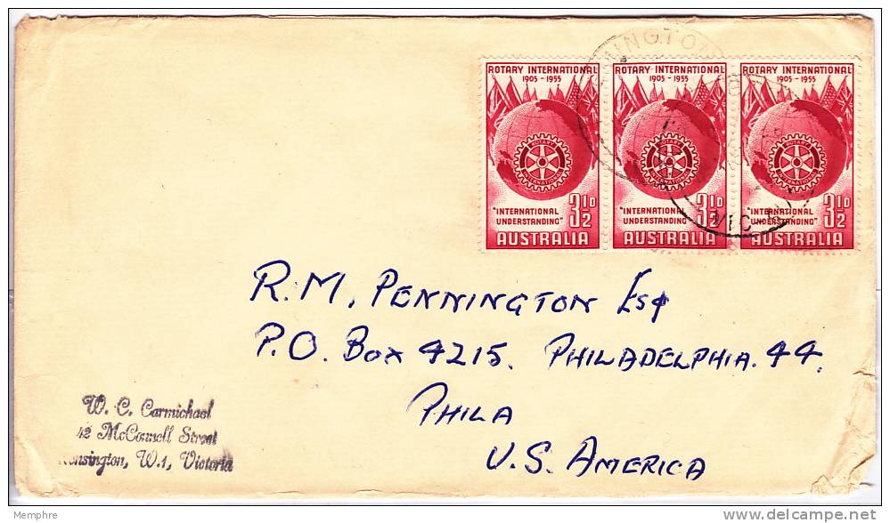 1955  Rotary International X 3 On Plain Cover - FDC