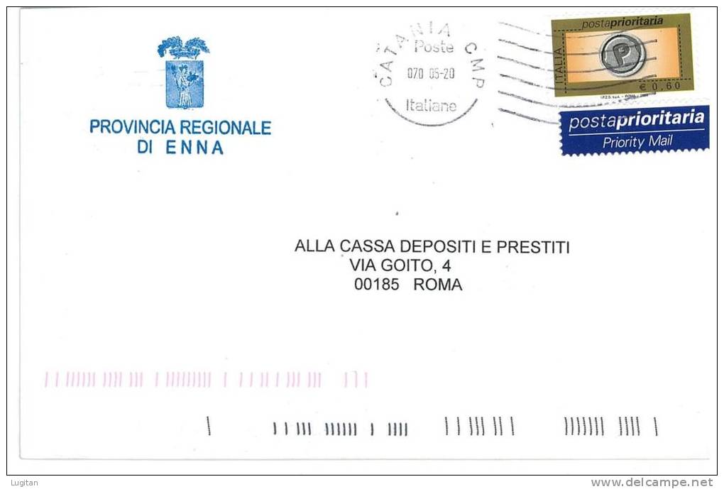 ENNA  CAP 94100 PROV. ENNA  ANNO 2005  EN - LS  - SICILIA  -TEMATICA COMUNI D'ITALIA - STORIA POSTALE - Macchine Per Obliterare (EMA)