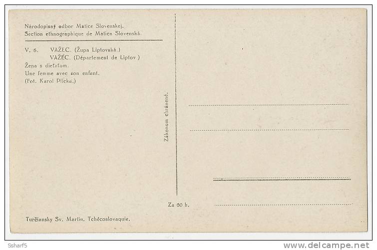 Folklore V.6. VAZEC (Zupa Liptovska) Zena S. Dietatom Fot. Karel Plicka C. 1924 - Slovacchia