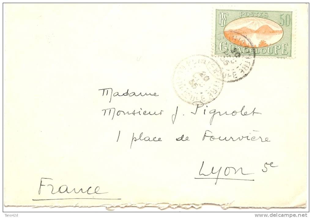 LBON6 - GUADELOUPE - LETTRE POINTE A PITRE / LYON  ??/??/1935 ENVELOPPE "Cie Gle TRANSATLANTIQUE - LINEA FRANCESA" - Covers & Documents