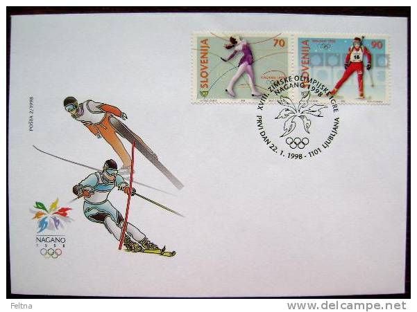 1998 SLOVENIA FDC WINTER OLYMPIC GAMES NAGANO JAPAN BIATHLON SKATING - Winter 1998: Nagano